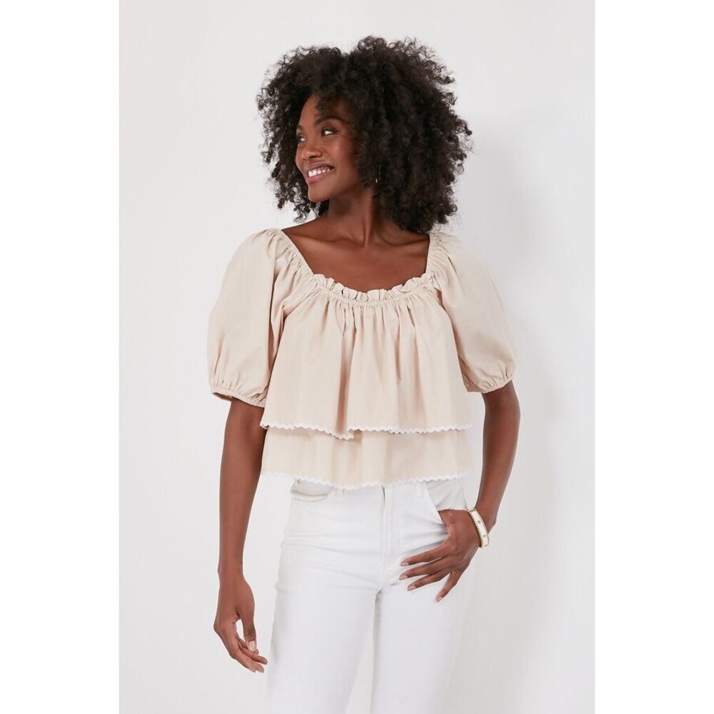 Elegant Cream Blouse with Puff Sleeves